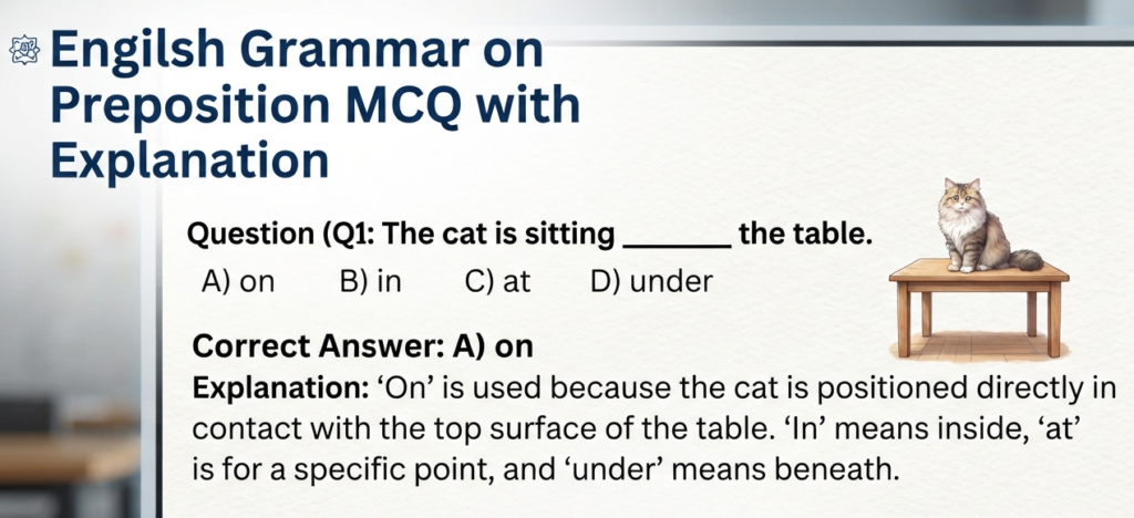 Engilsh Grammar on Preposition MCQ with Explanation